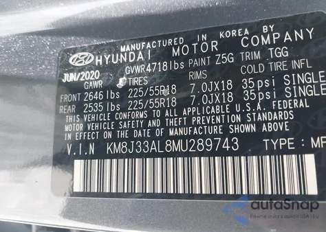 2021 Hyundai Tucson Sel z USA, uszkodzony, nr VIN KM8J33AL8MU289743